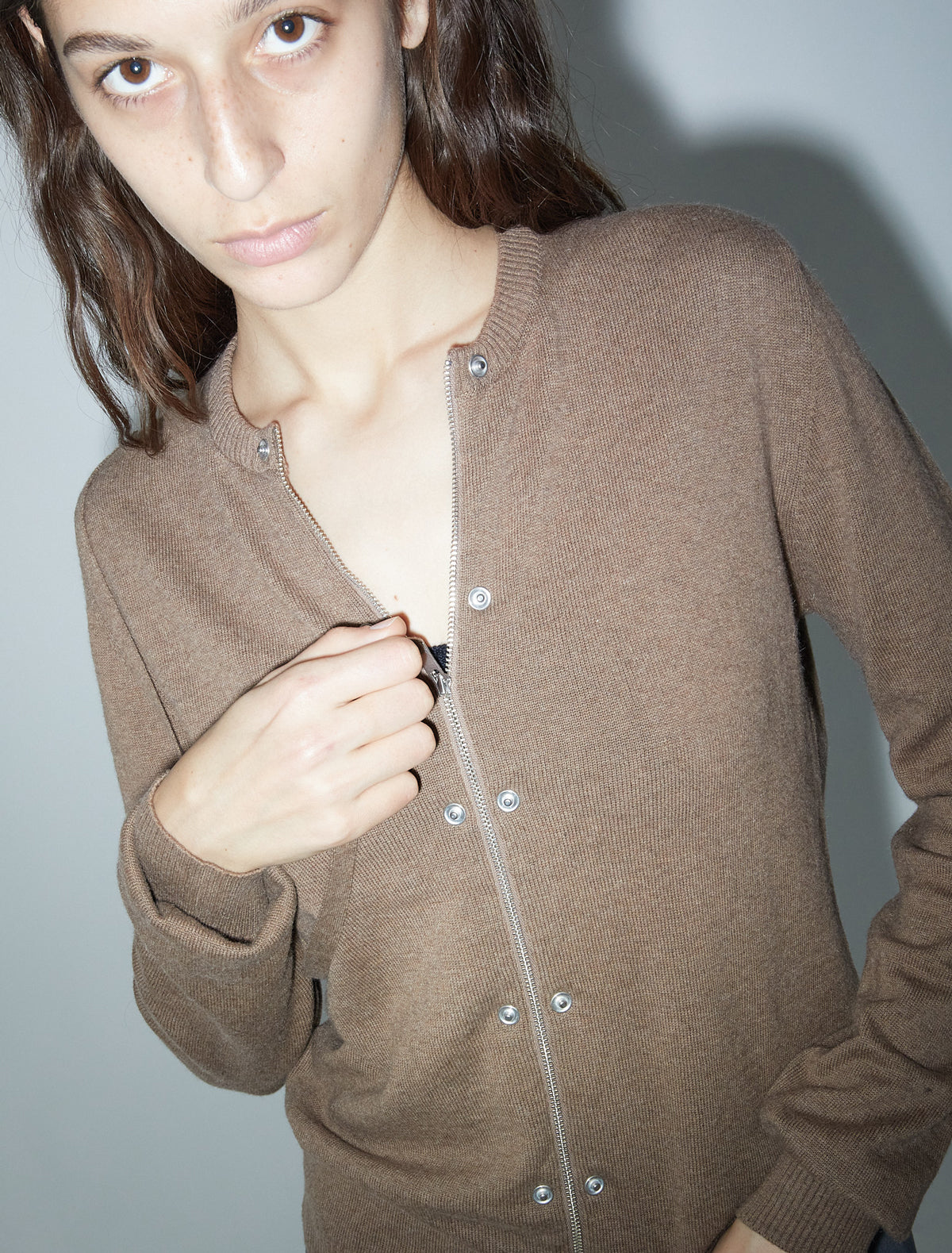 Swallow cardigan cashmere strap snaps beige