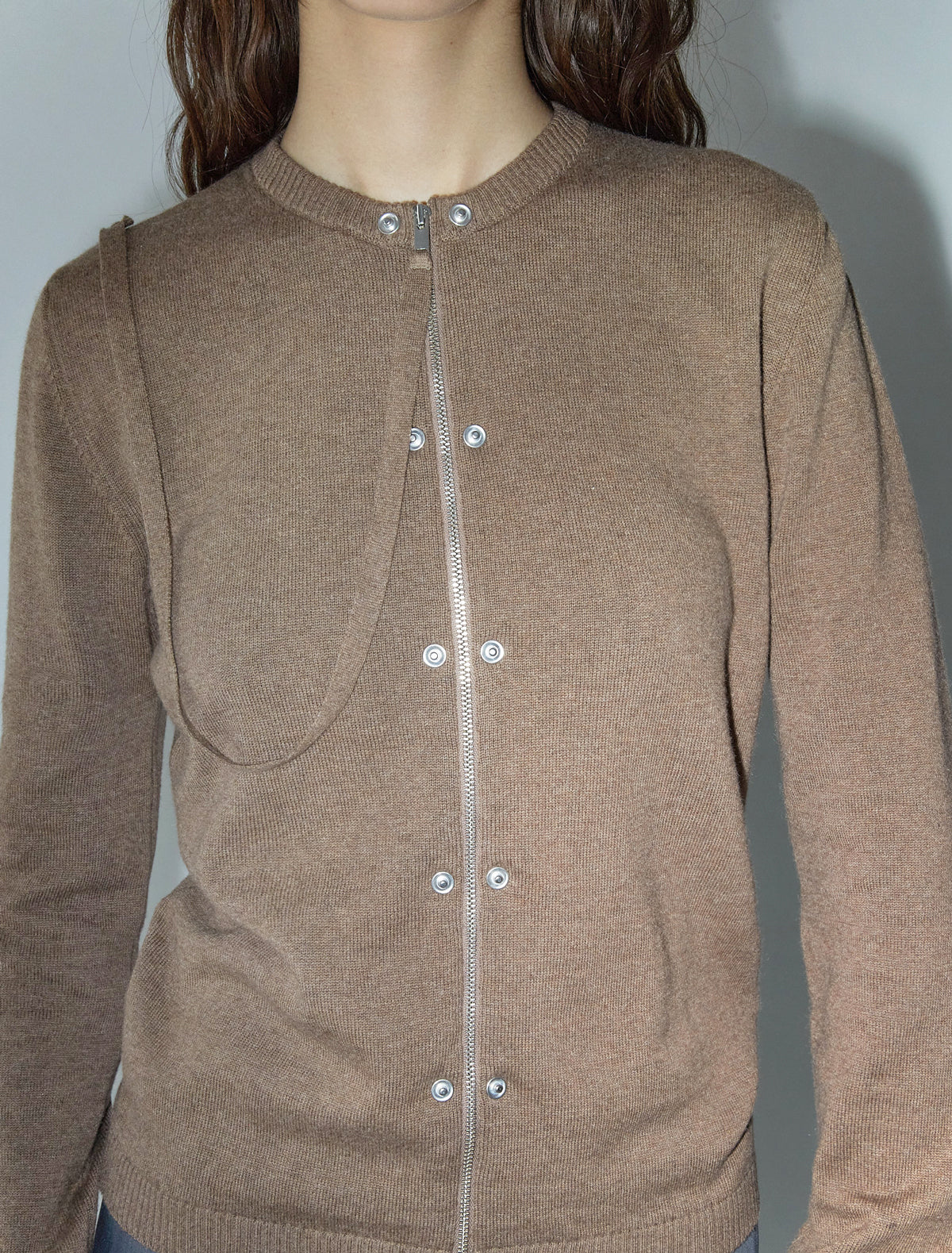 Swallow cardigan cashmere strap snaps beige