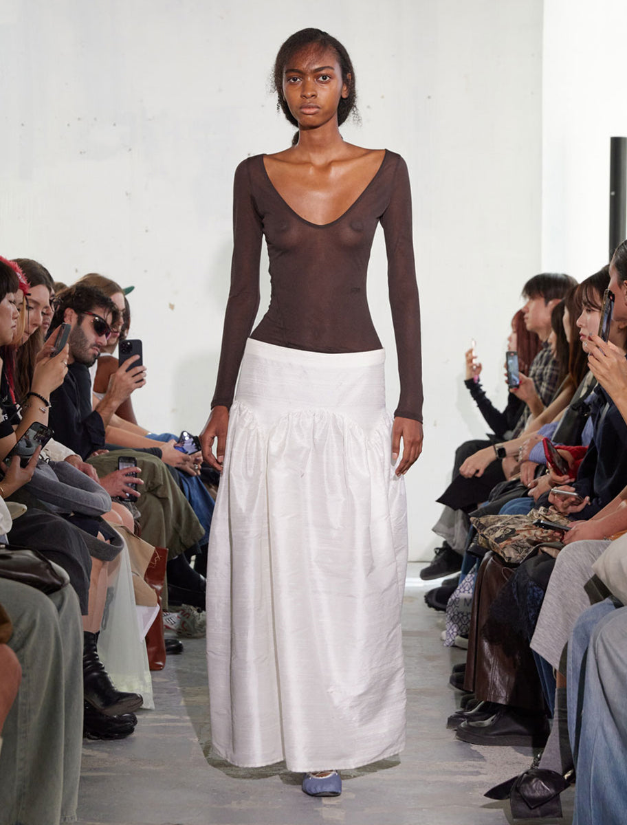 Pallon low waist silk puffy skirt white
