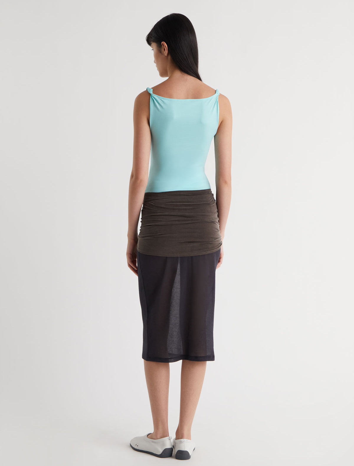 Simp sleeveless top twisted shoulder details lightblue