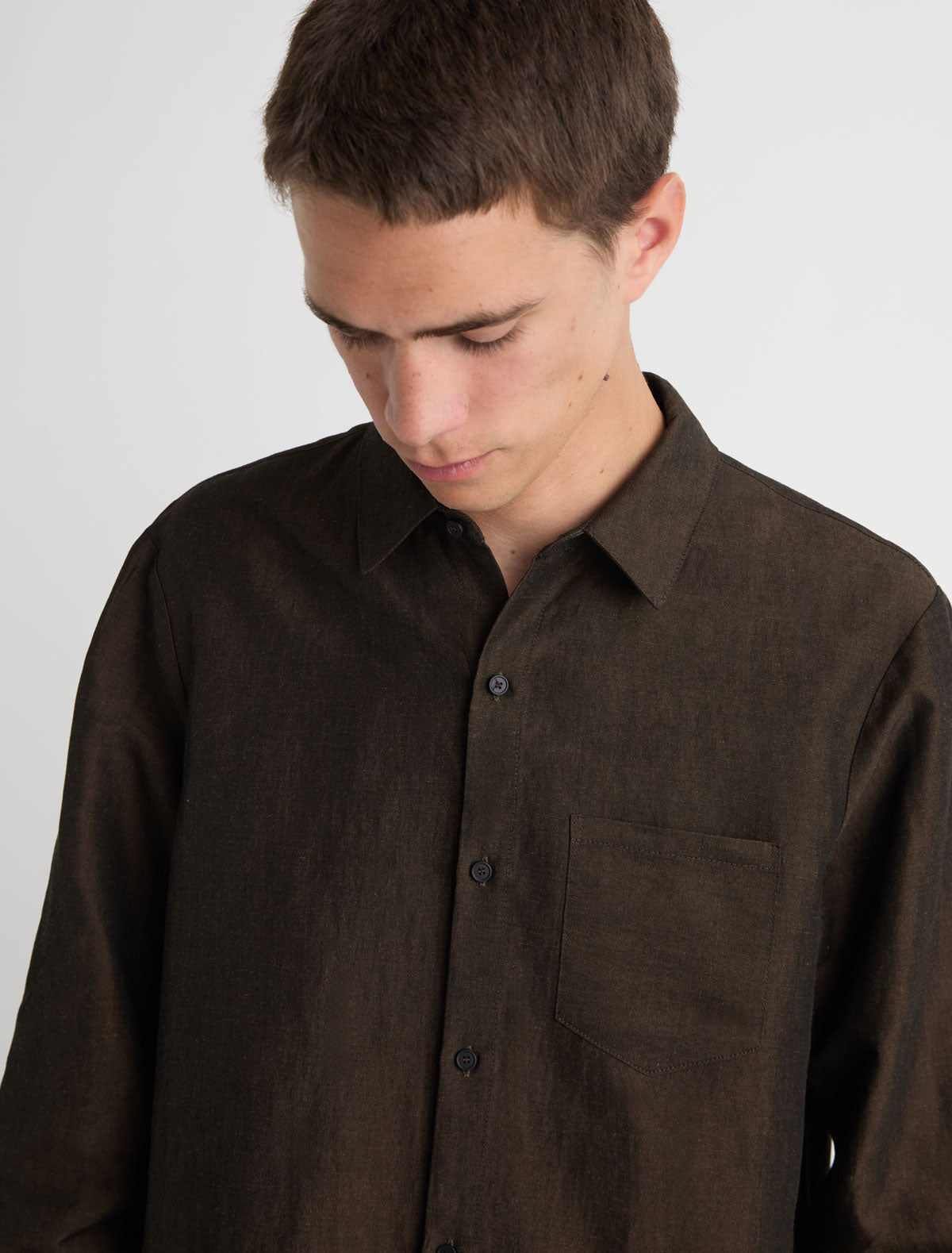 Alberto linen shirt belt loops brown