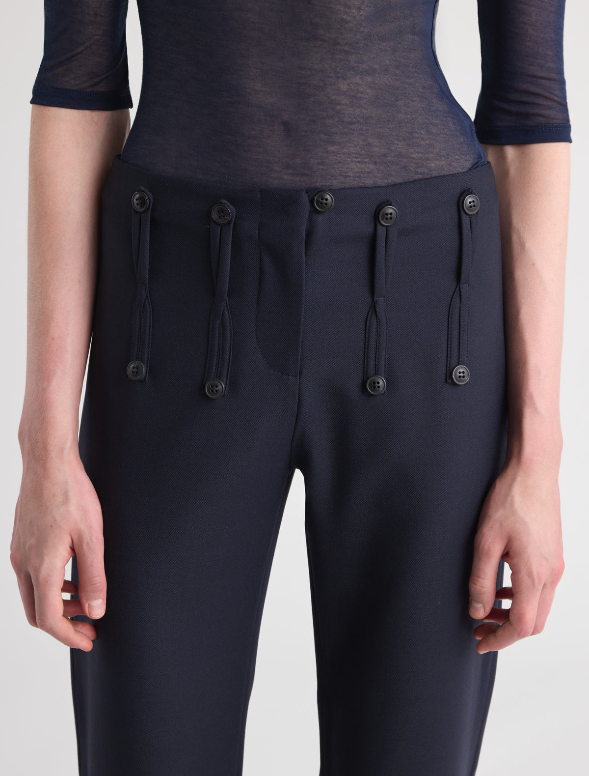 Alpi suit trousers vertical frog fastening buttons