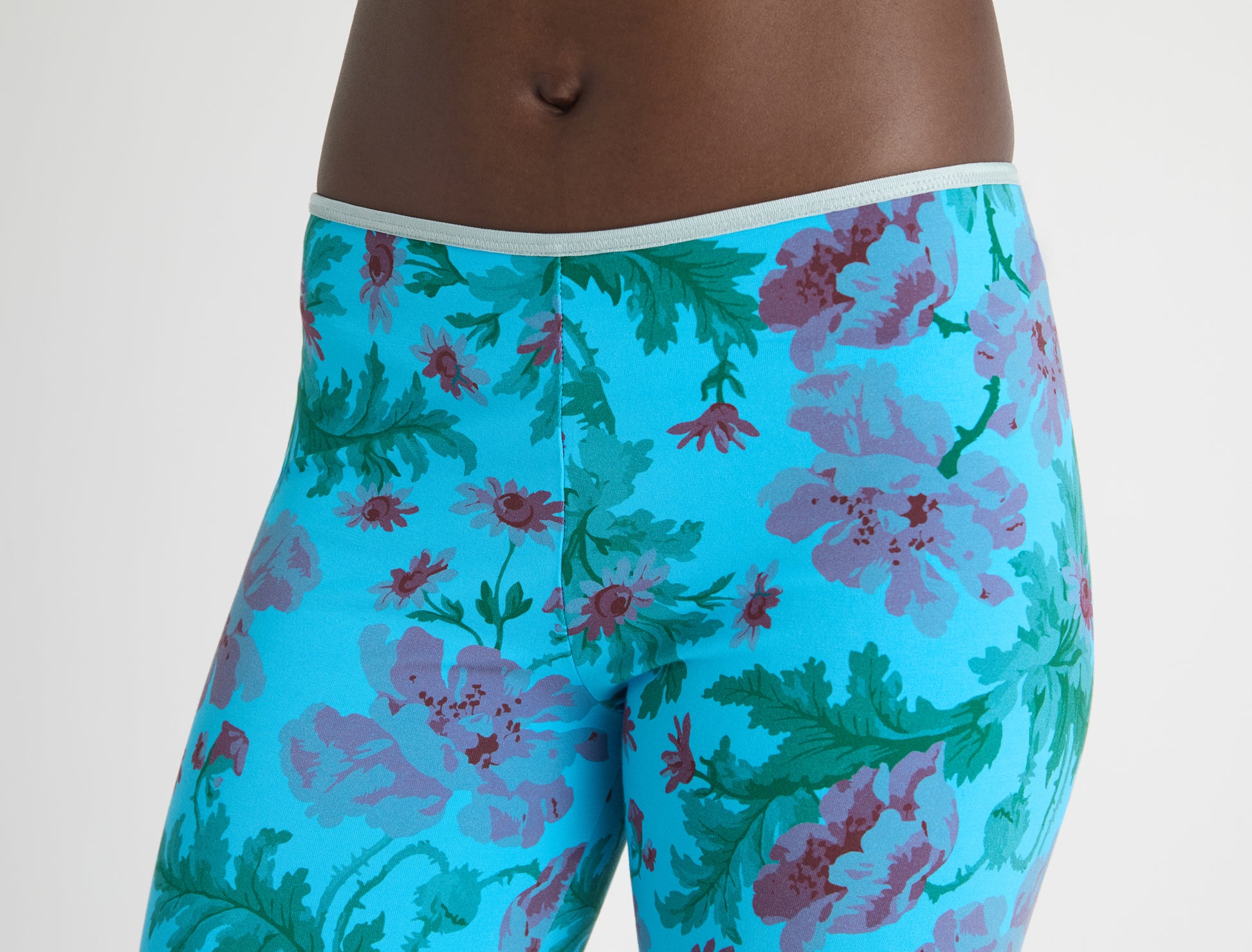 Aneu floral print capri leggings ribbon detail waistband