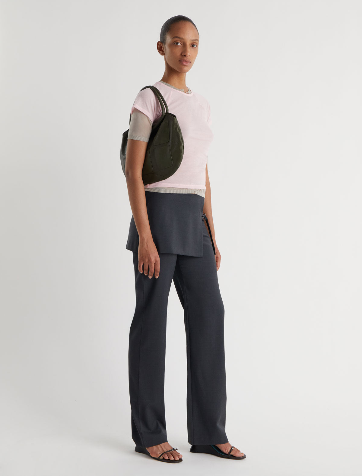 Archive straight leg overlapping mini skirt pants grey