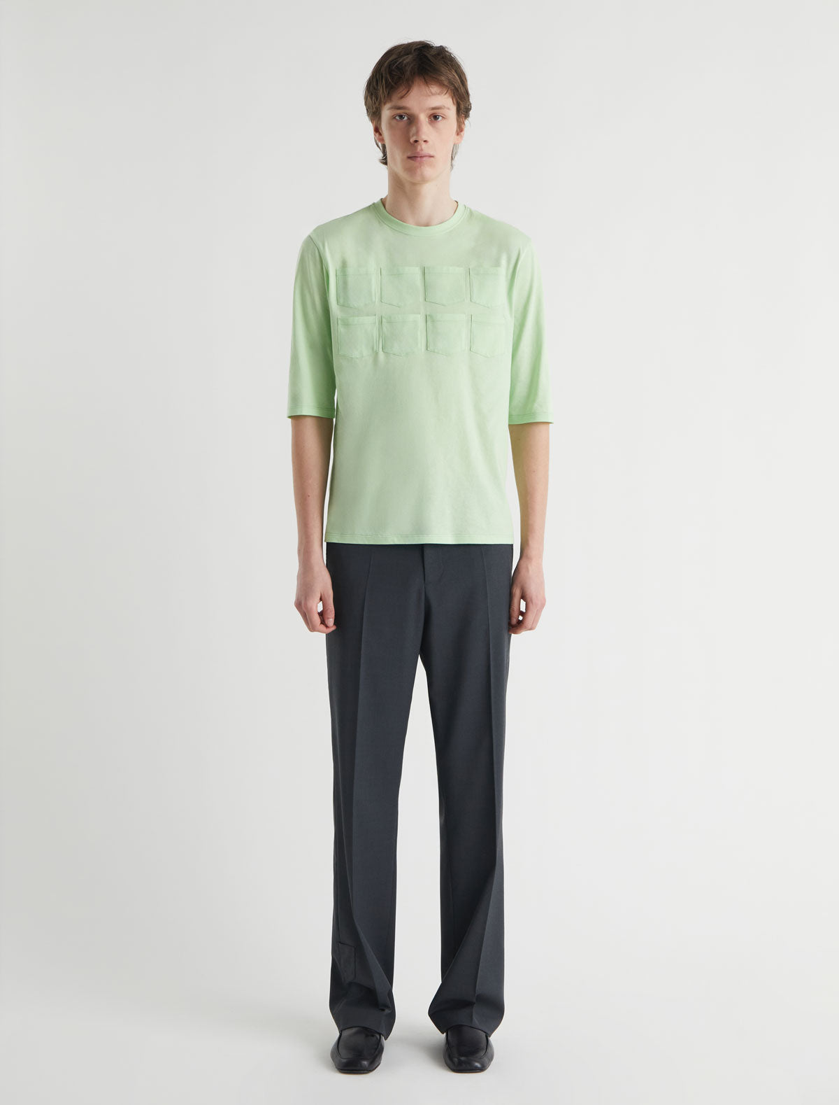 Arisa verde elbow length sleeve organic cotton tshirt patch pockets green
