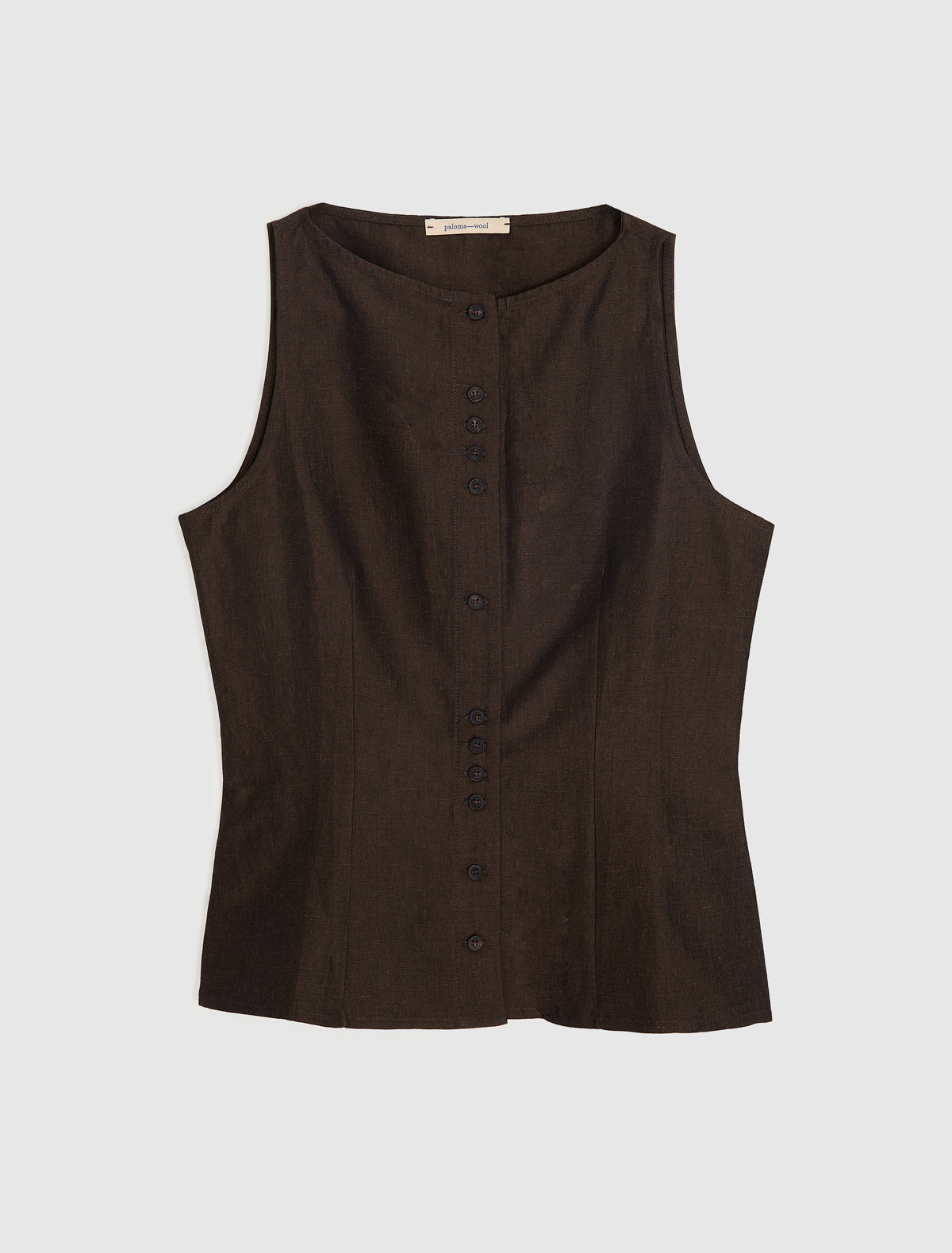 Sveless linen top front button opening brown