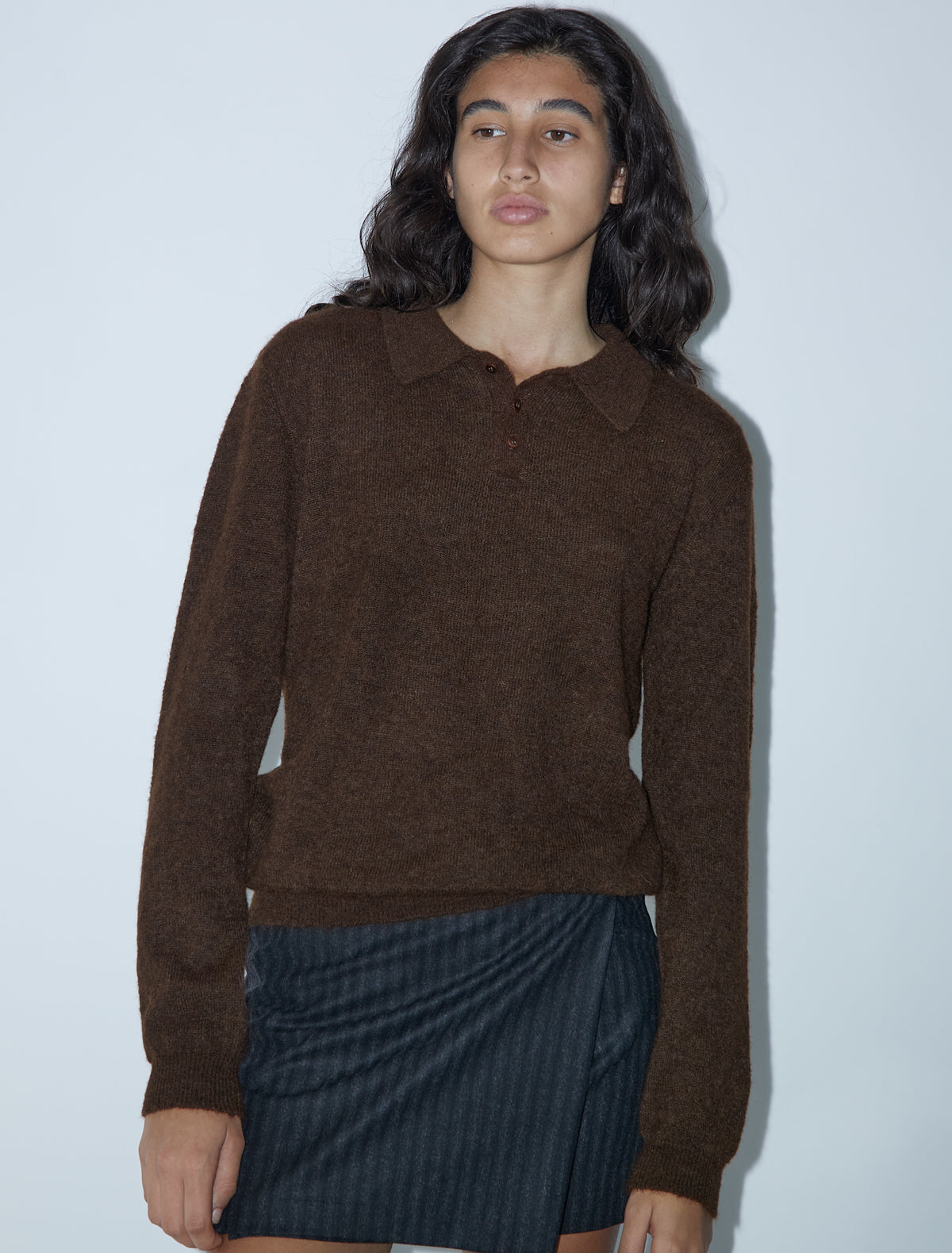 Hugo men alpaca sweater polo brown