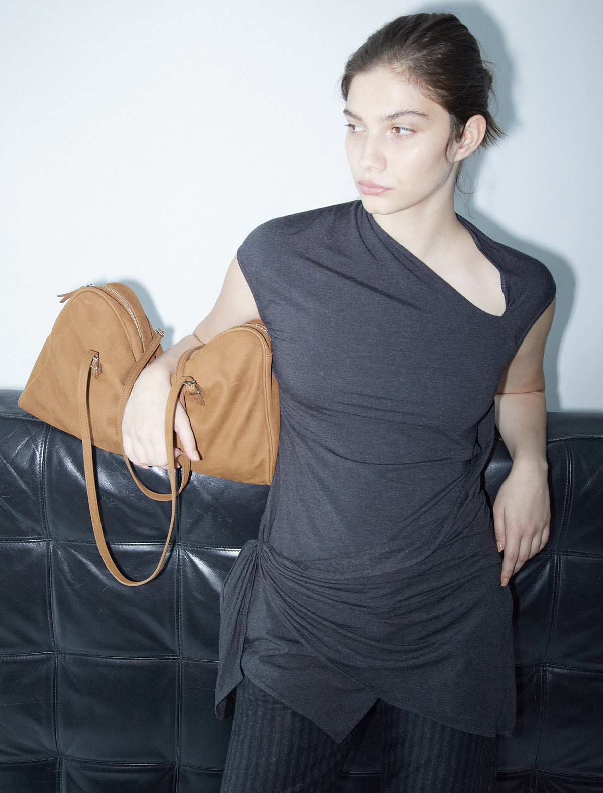 Soft caye leather bag lightbrown