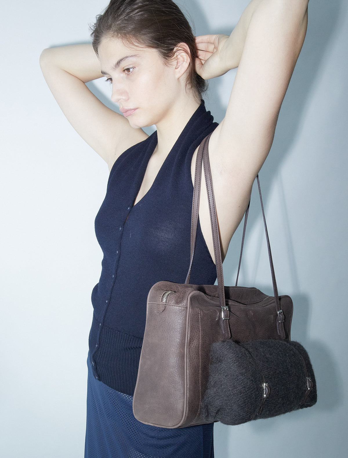 Soft caye leather bag darkbrown