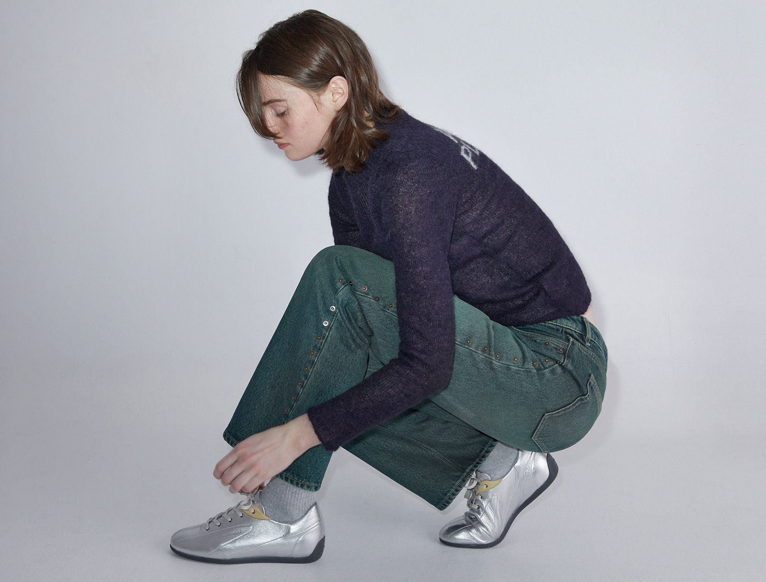 Miles laceup leather sneakers rubber sole silver