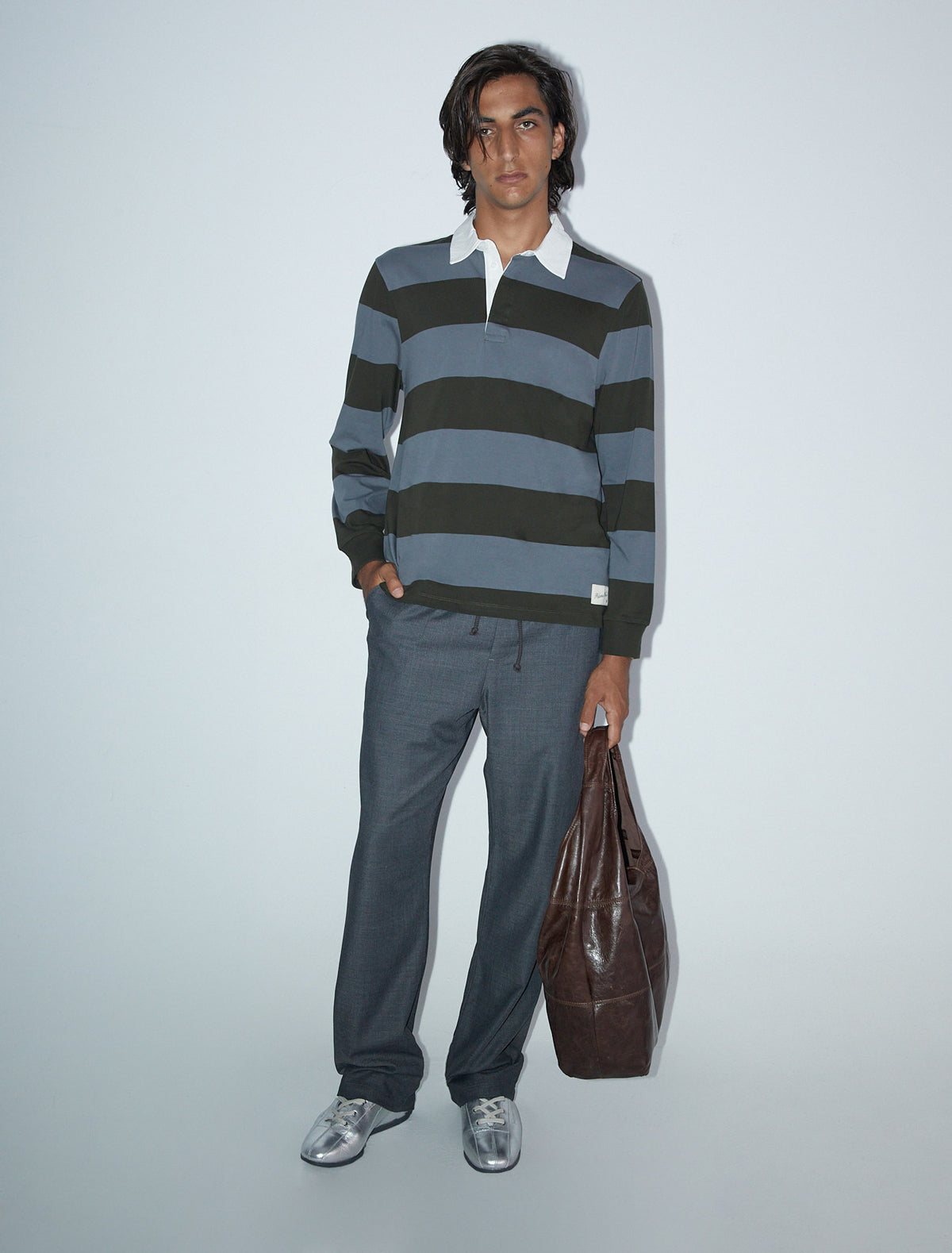 Rene casual prinstripe pants elastic waistband darkgrey