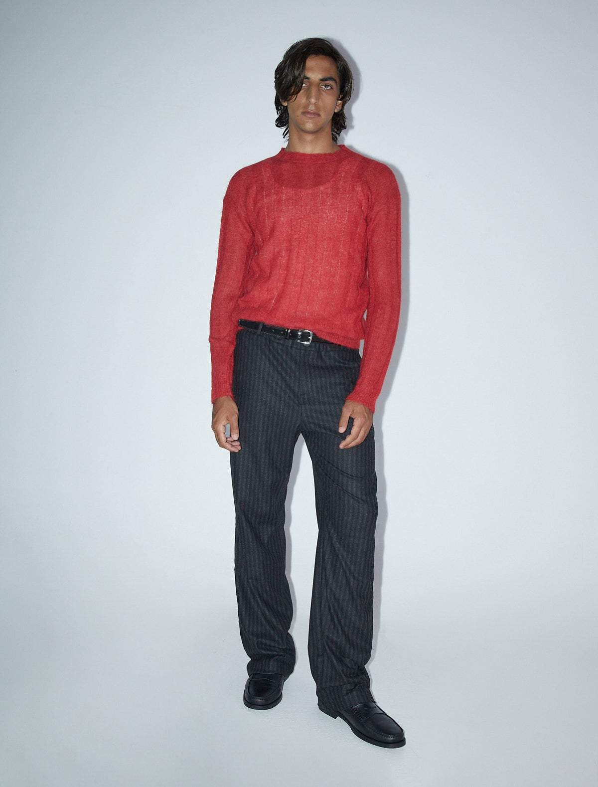 Campi men fitted ribbed sweater red