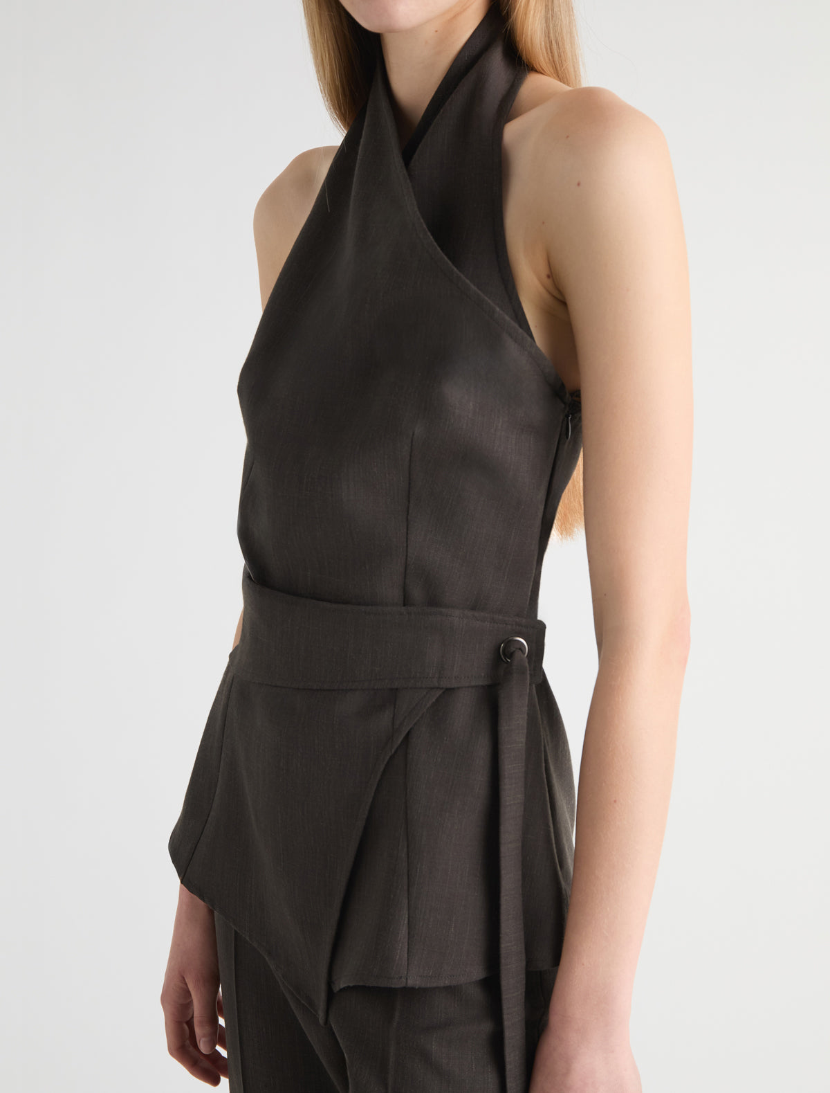 Bazel crossed halter top wrap tie detail brown