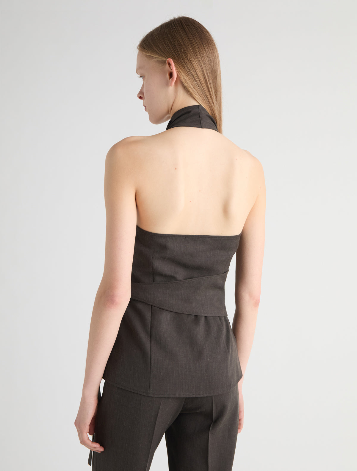 Bazel crossed halter top wrap tie detail brown