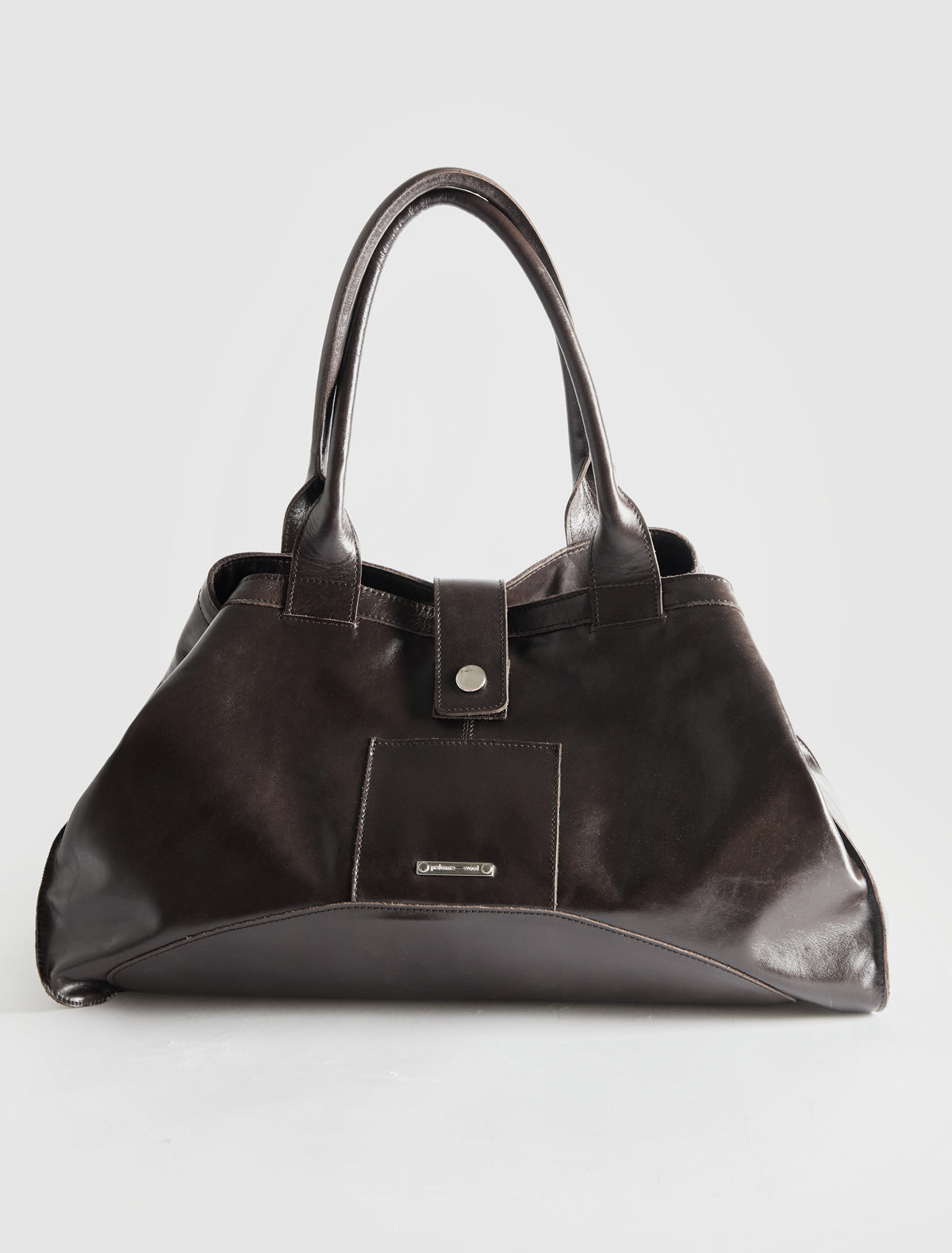 Big guida square tote handbag small pocket personalized clasp darkbrown