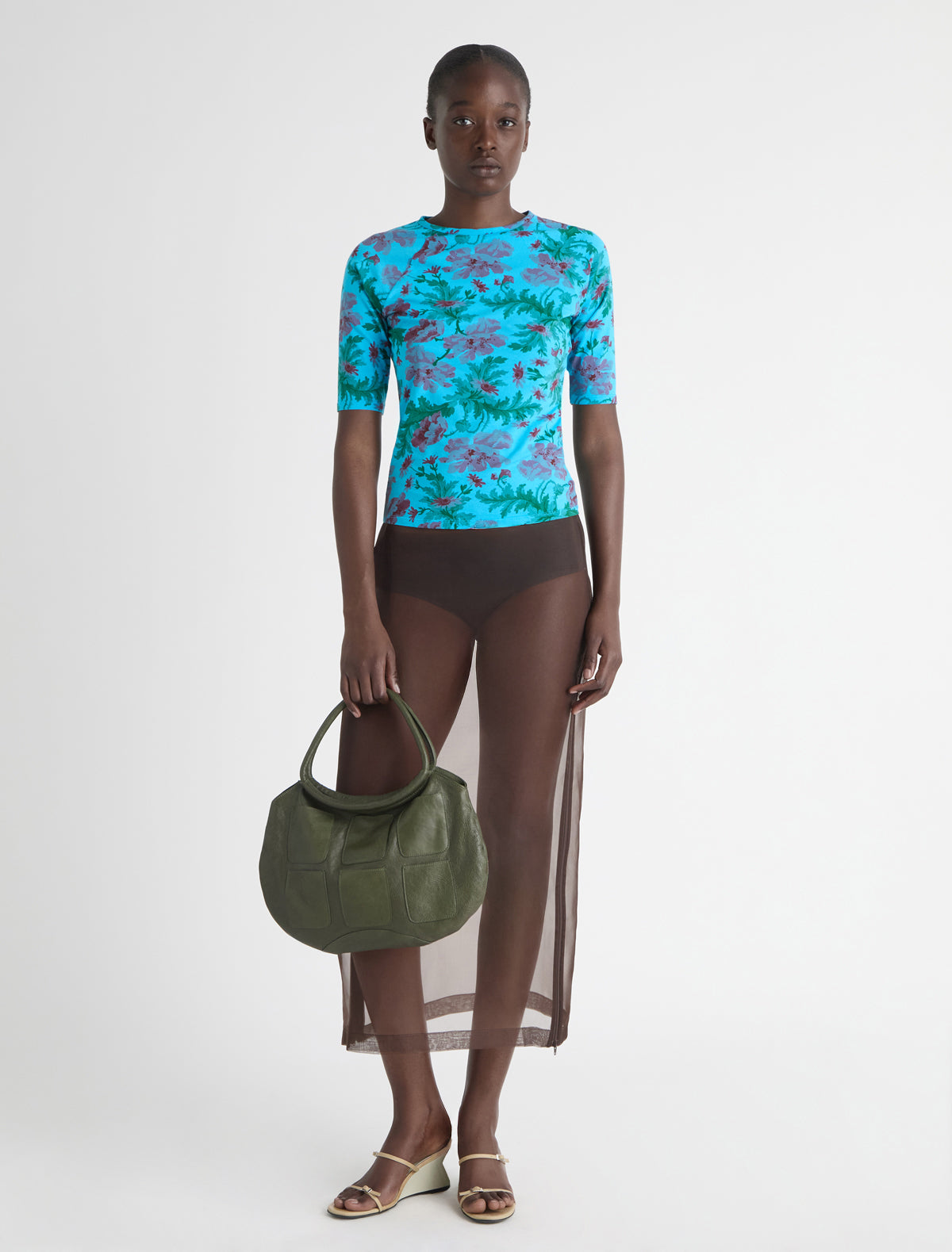 Blanca floral print raglan top elbow length sleeves