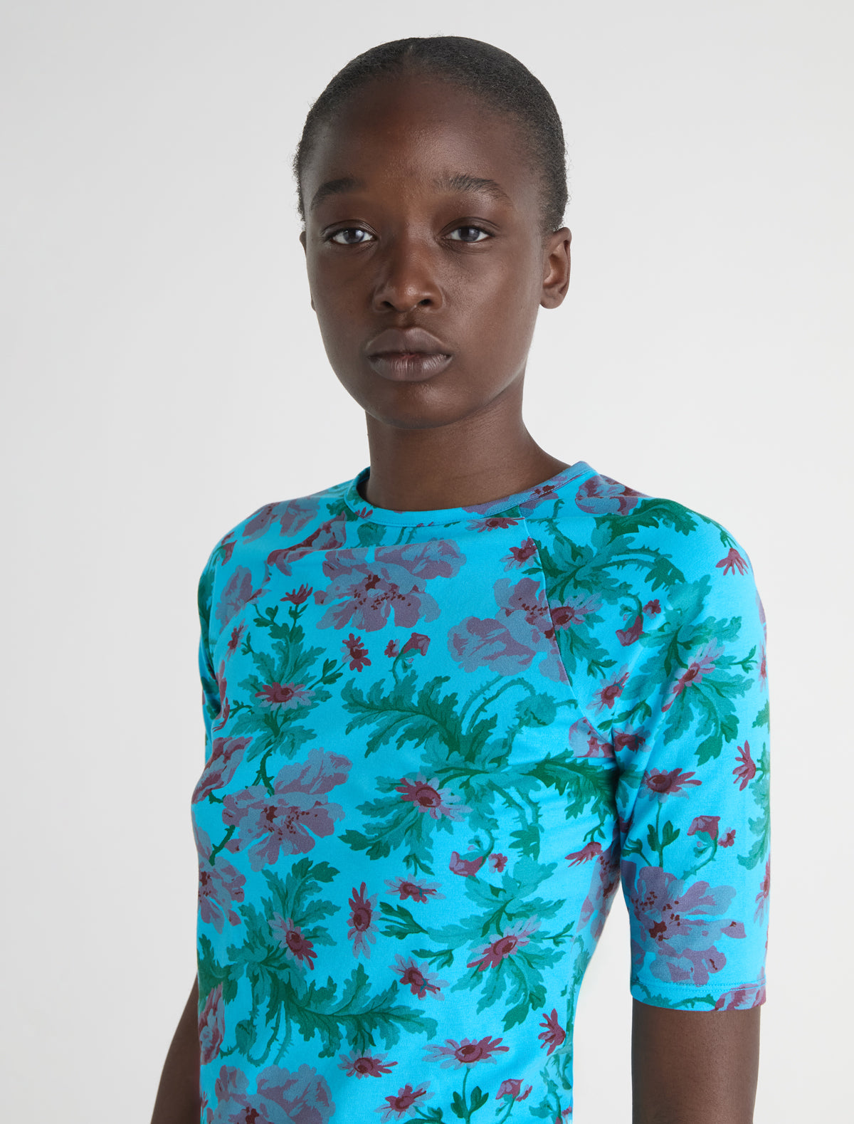 Blanca floral print raglan top elbow length sleeves