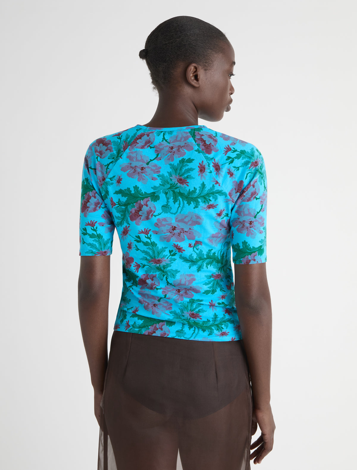 Blanca floral print raglan top elbow length sleeves