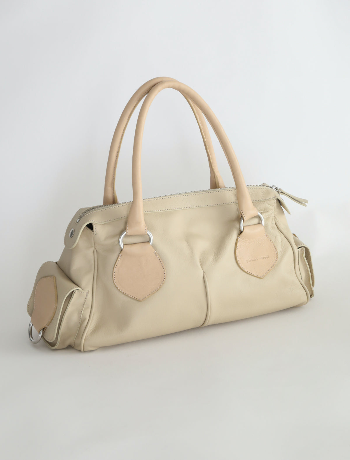 Tilda bowling style leather bag double handles beige