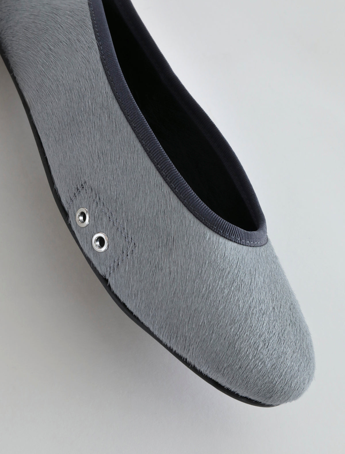Pili round toe ballerina rubber sole metallic eyelet details greyishblue