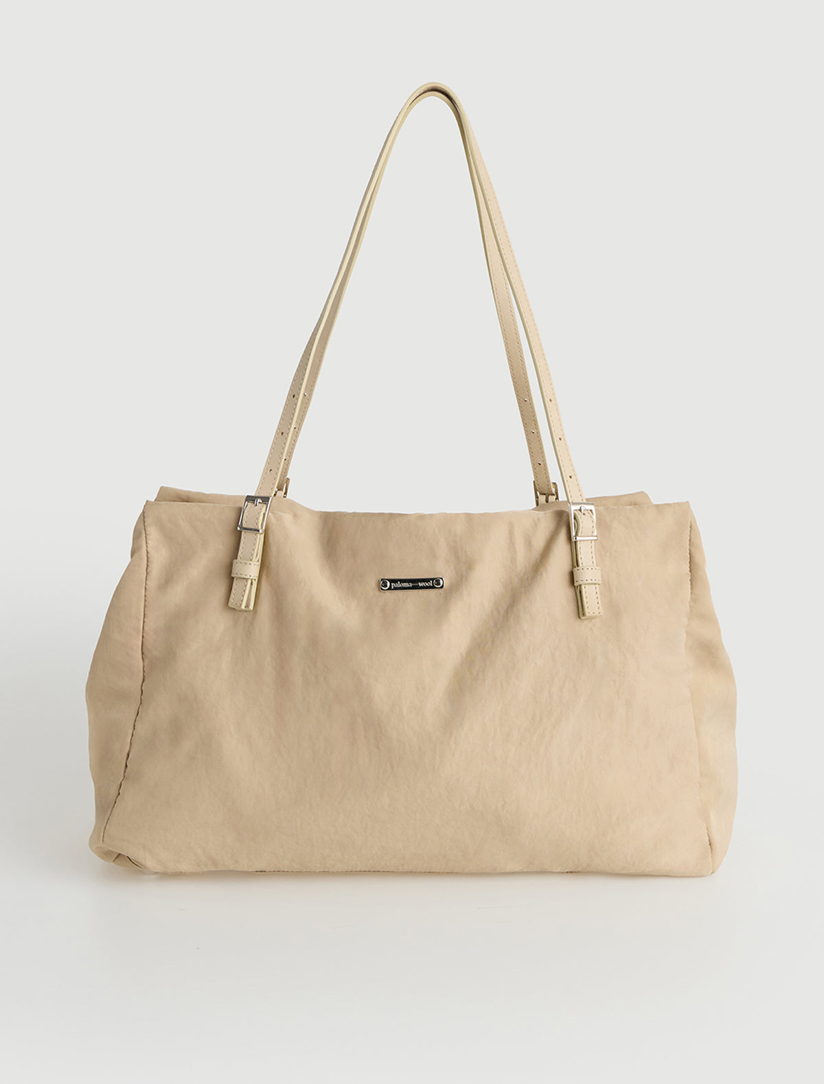 Sora nylon shoulder bag adjustable leather straps sand
