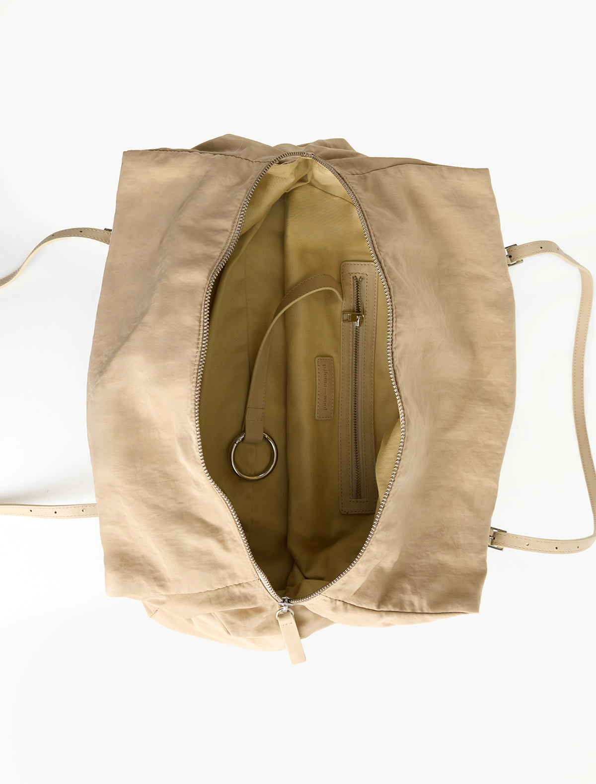 Sora nylon shoulder bag adjustable leather straps sand