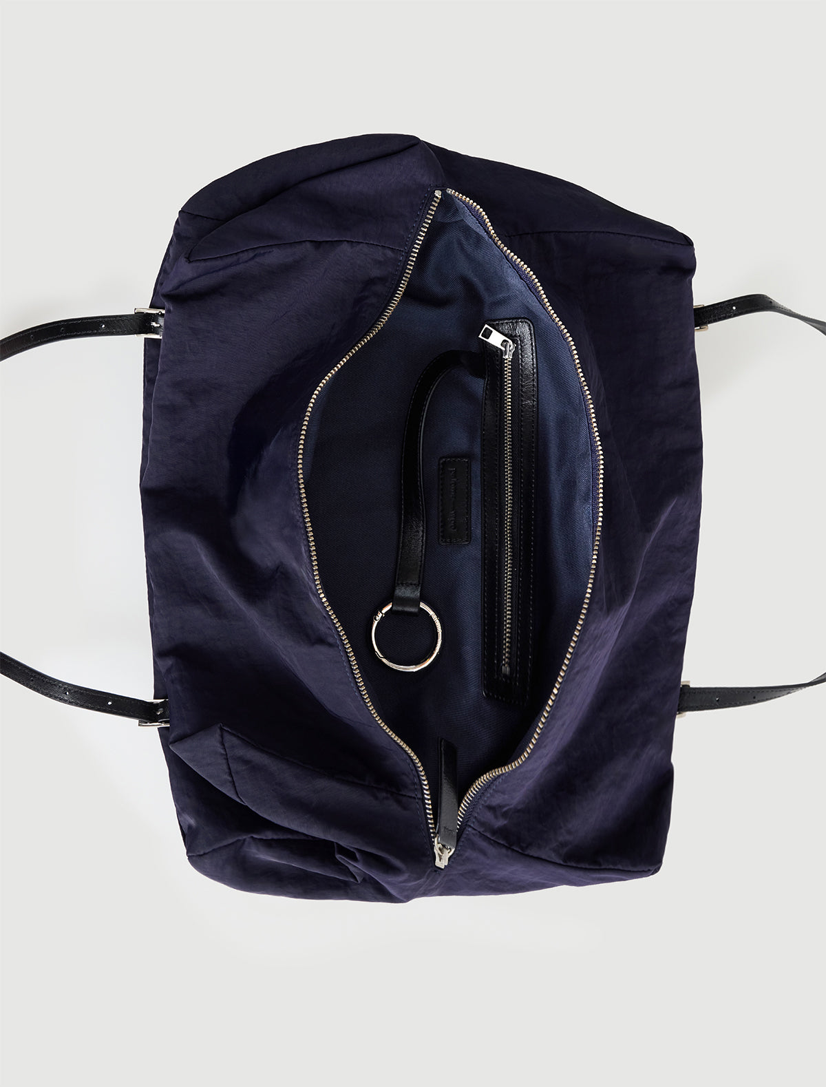 Sora nylon shoulder bag adjustable leather straps navy