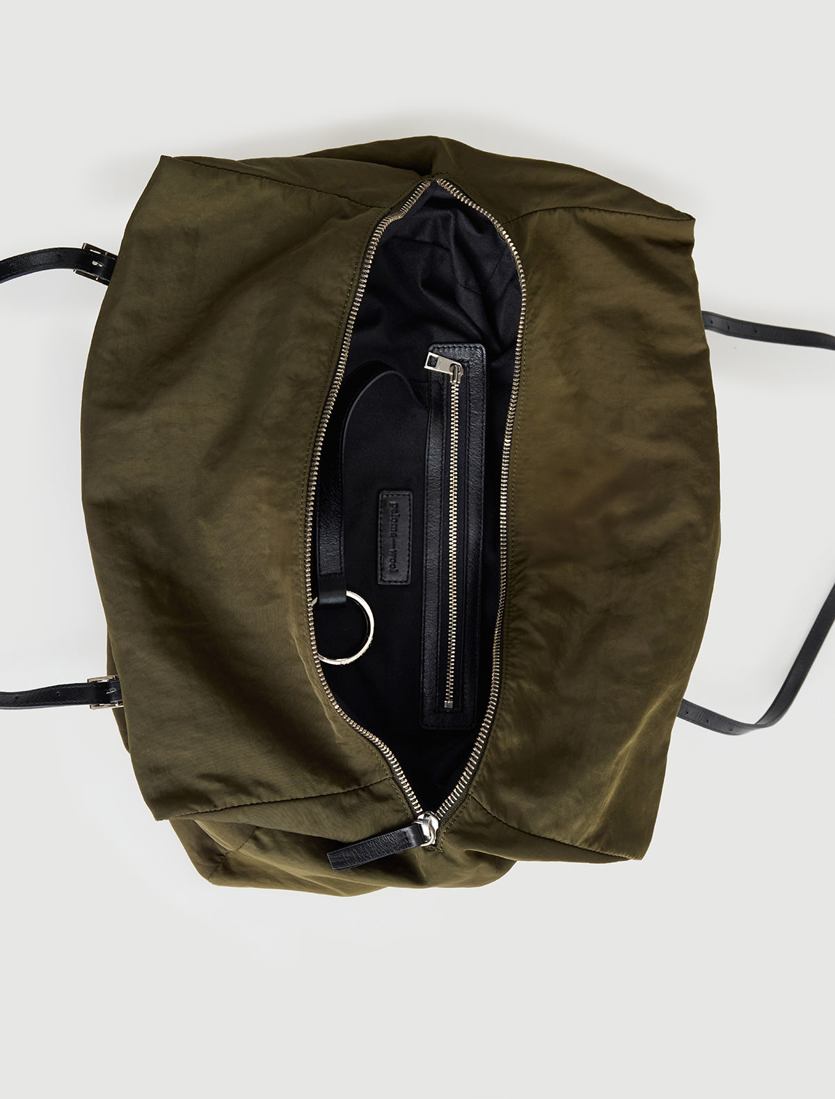 Sora nylon shoulder bag adjustable leather straps khaki