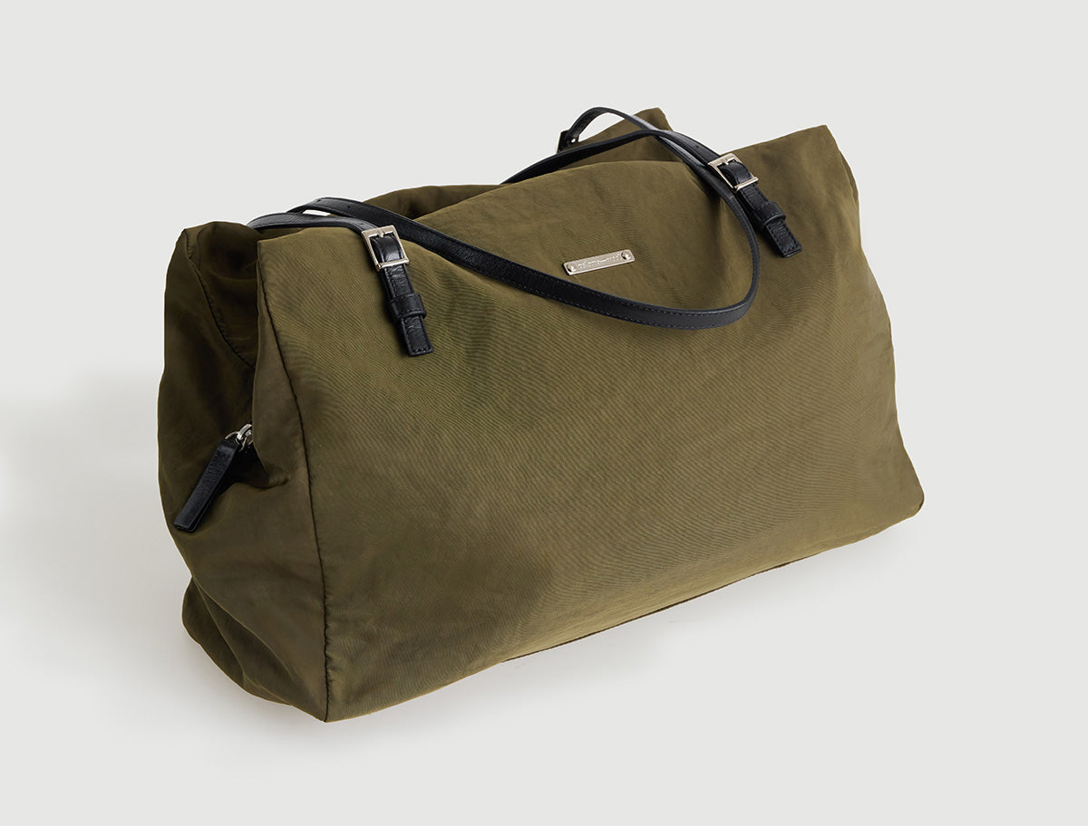 Sora nylon shoulder bag adjustable leather straps khaki