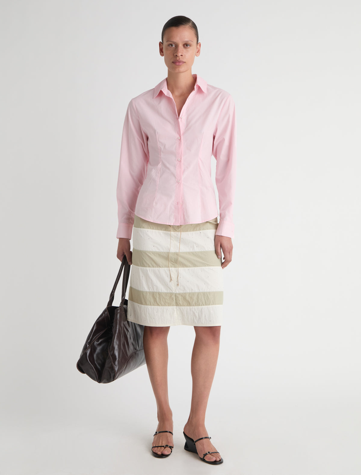 Bruna ii fitted long sleeve shirt embroidery pink