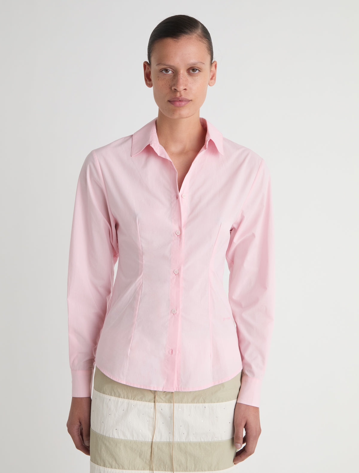 Bruna ii fitted long sleeve shirt embroidery pink