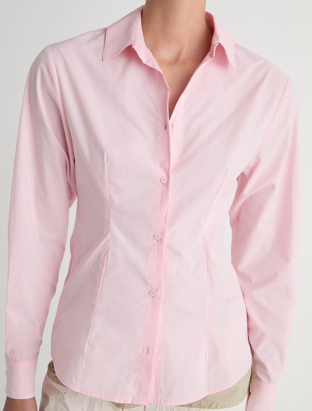 Bruna ii fitted long sleeve shirt embroidery pink