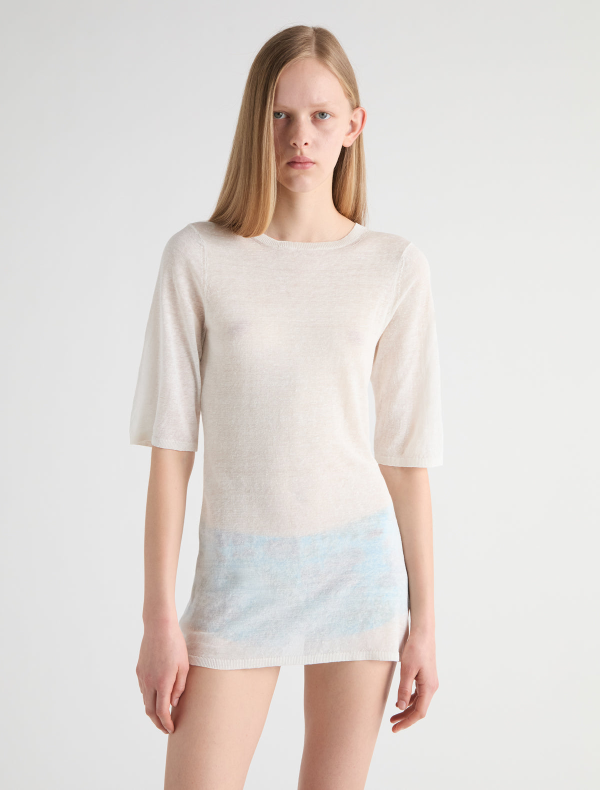 Calisima short sleeve knitted top long body wide sleeves round neckline
