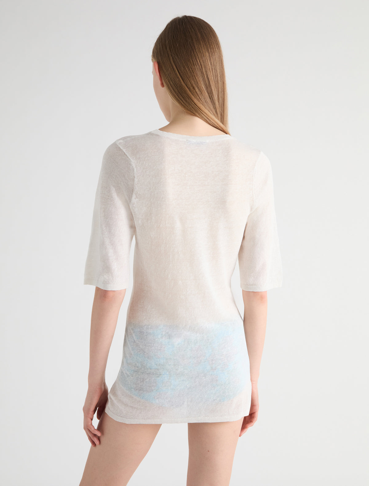 Calisima short sleeve knitted top long body wide sleeves round neckline
