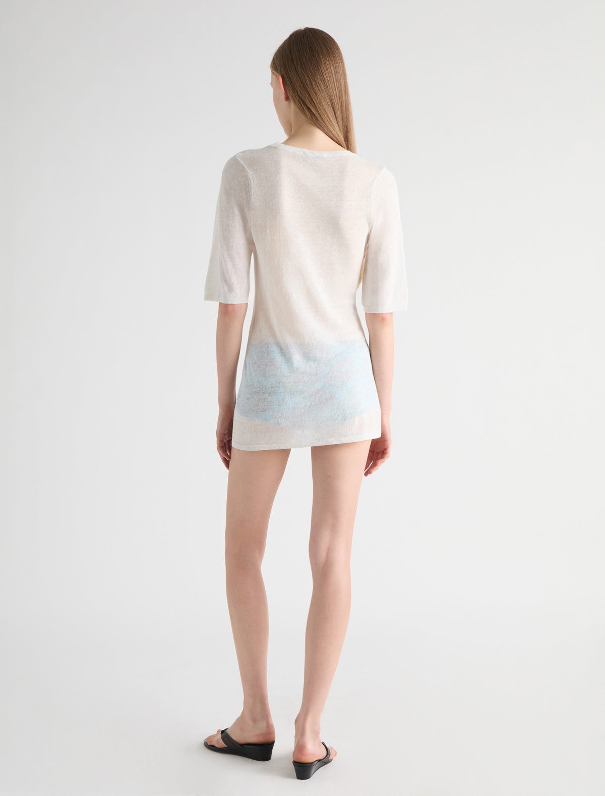 Calisima short sleeve knitted top long body wide sleeves round neckline