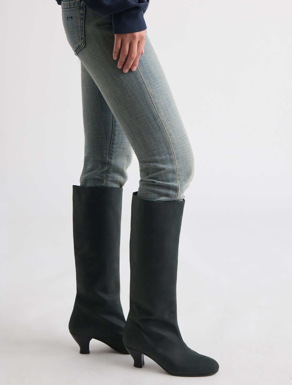 Cecilia leather boots heel painted contrasting color green