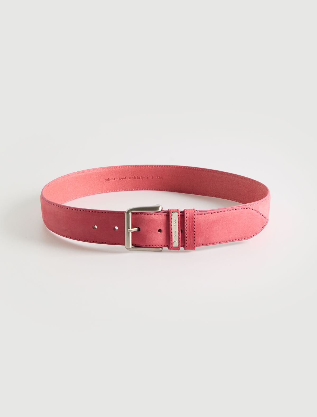 Juana b leather belt custom metal plaque loop fucsia