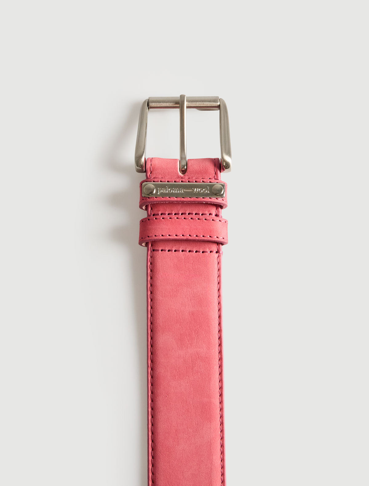 Juana b leather belt custom metal plaque loop fucsia