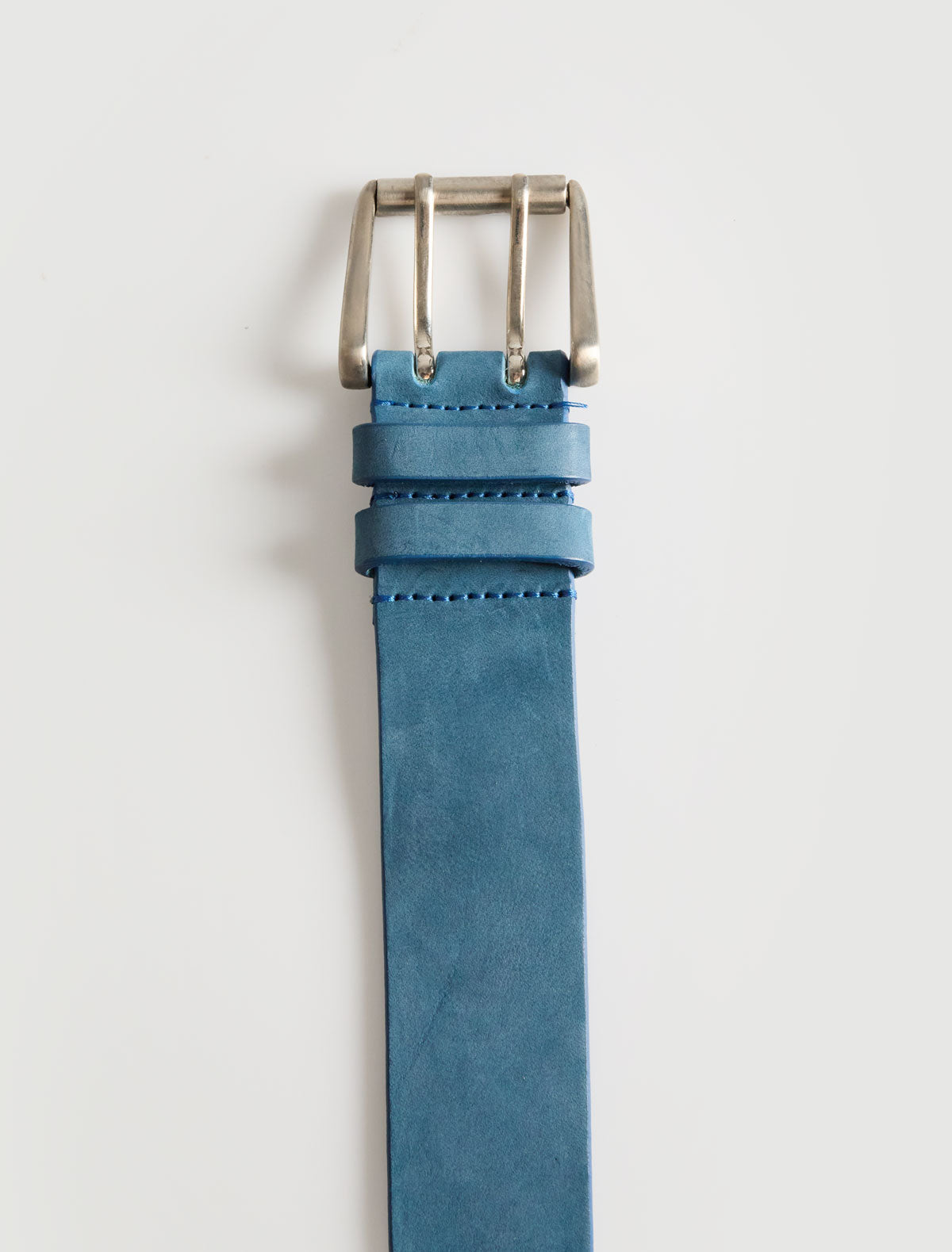 Nolen men s leather belt double prong buckle metal eyelets blue