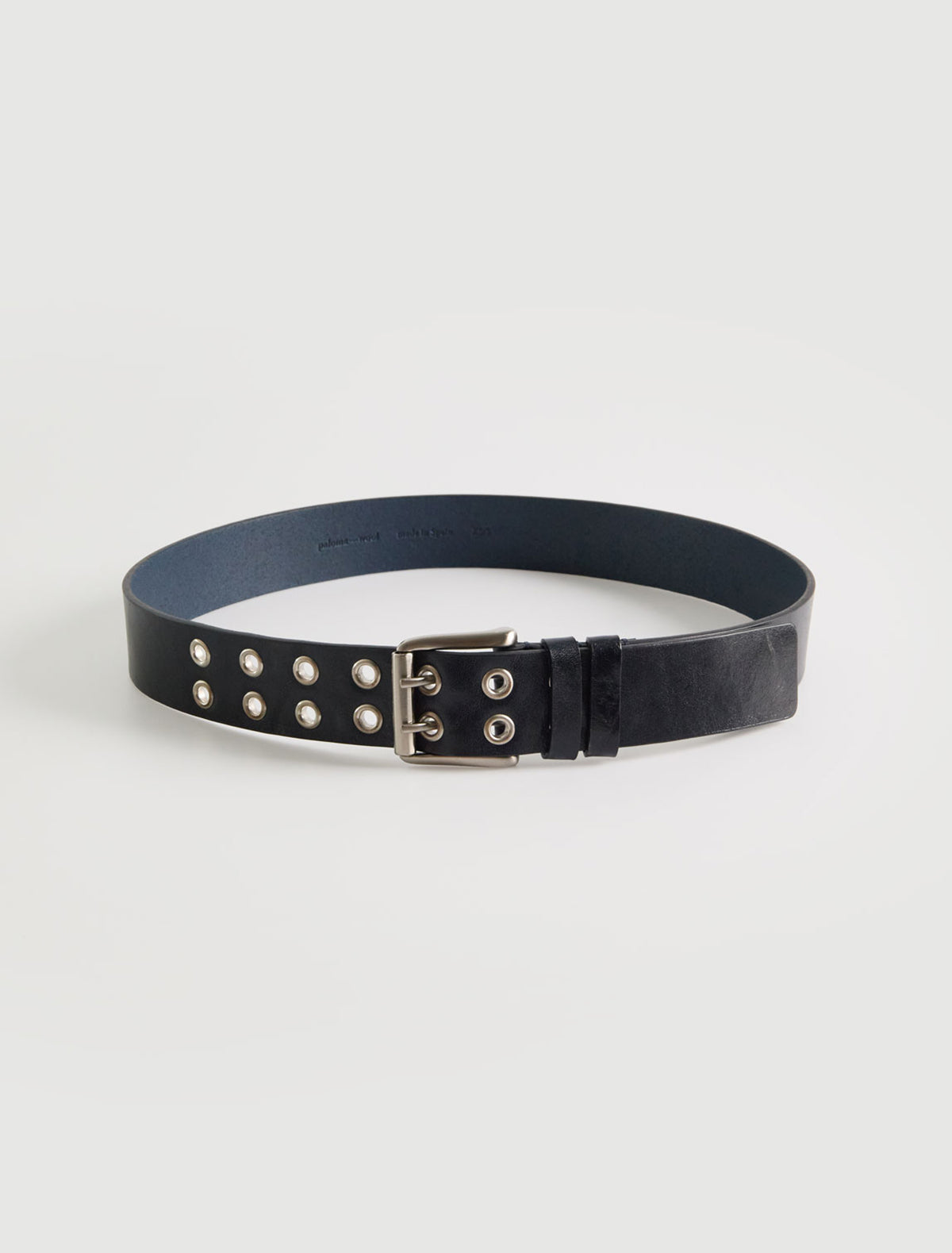 Nolen men s leather belt double prong buckle metal eyelets darknavy
