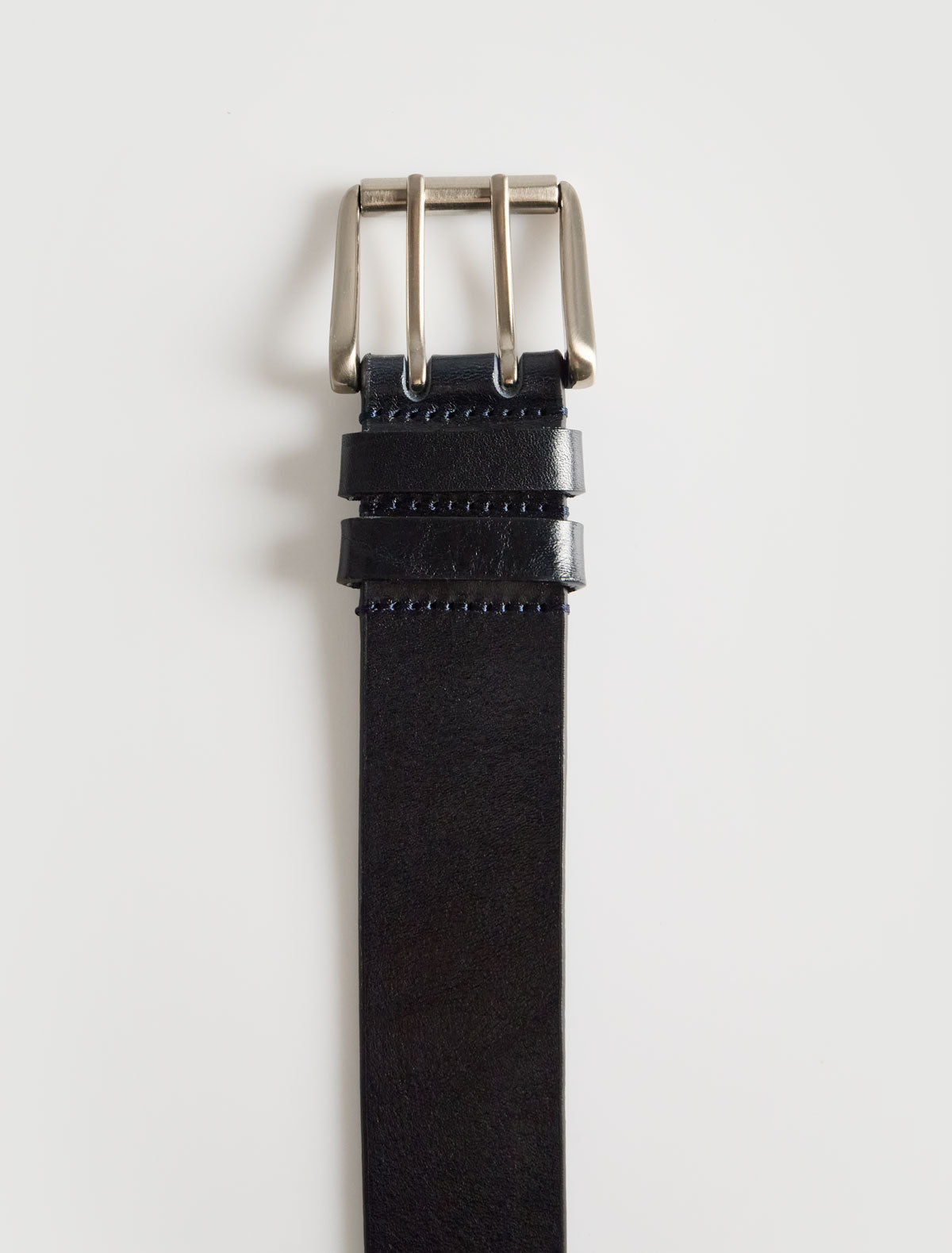 Nolen men s leather belt double prong buckle metal eyelets darknavy