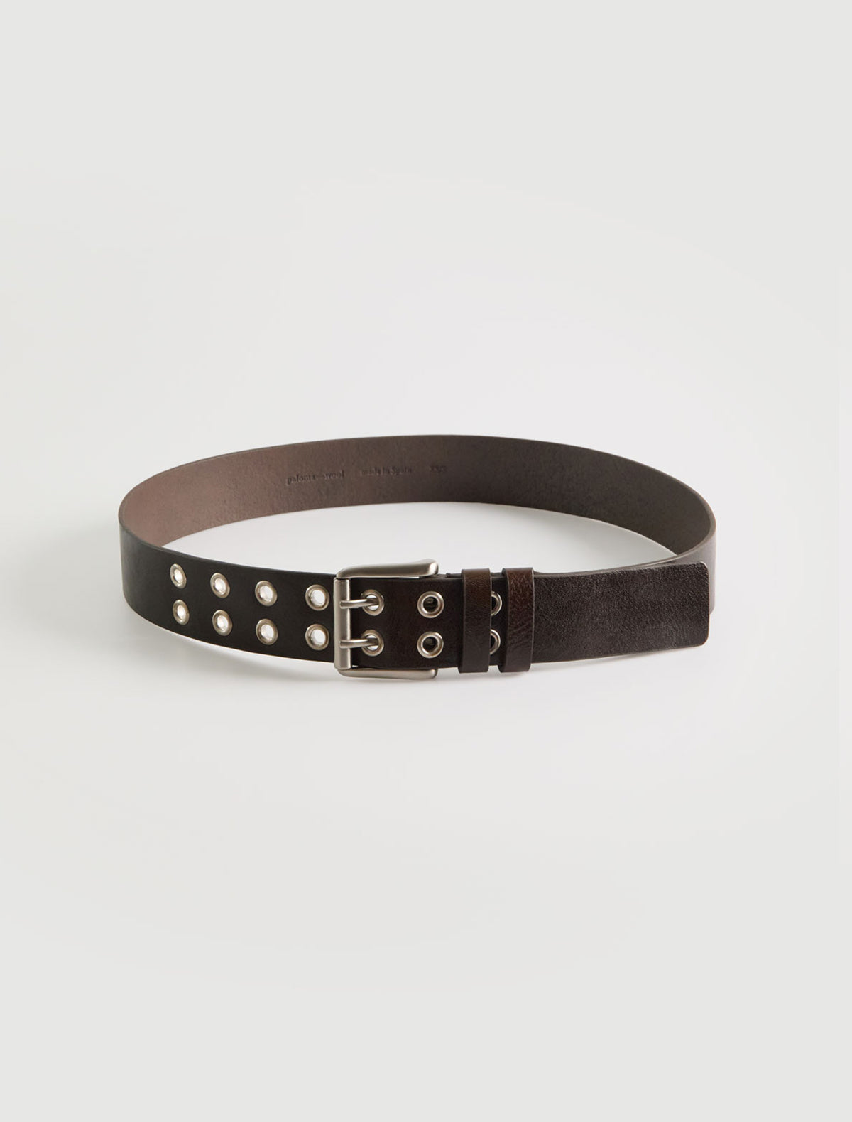 Nolen men s leather belt double prong buckle metal eyelets brown