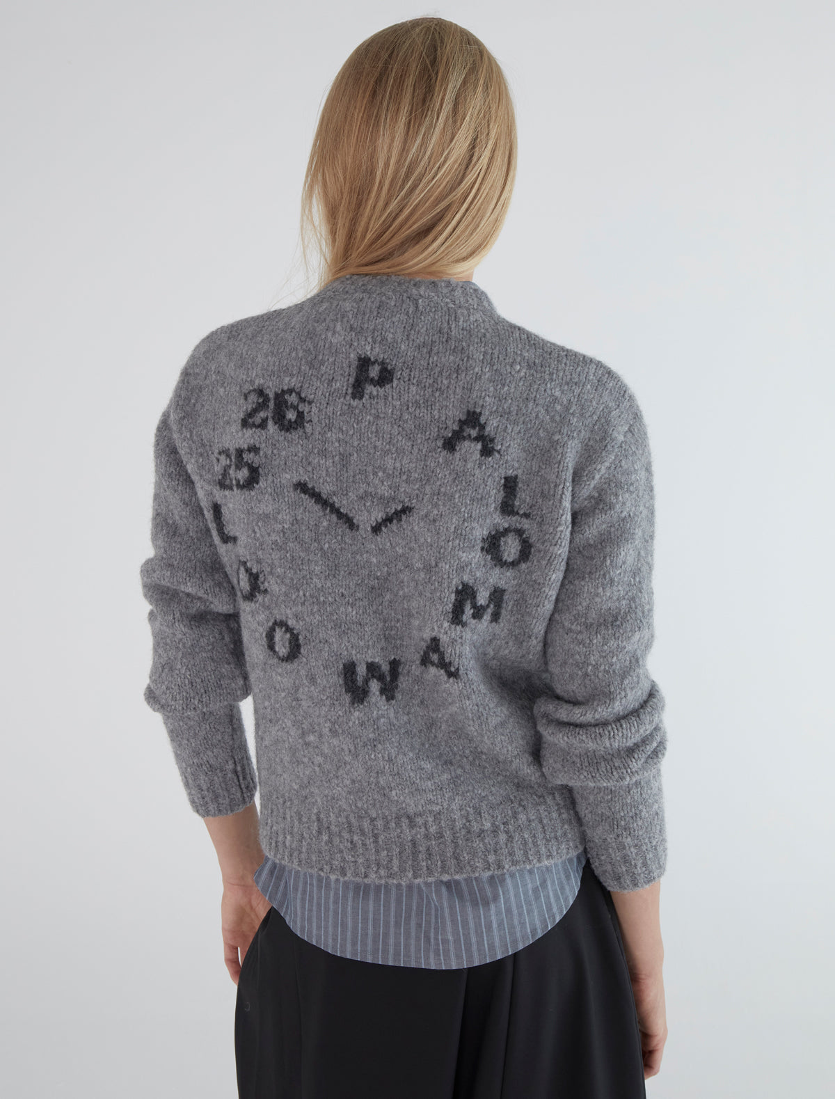 Clock knitted sweater intarsia grey