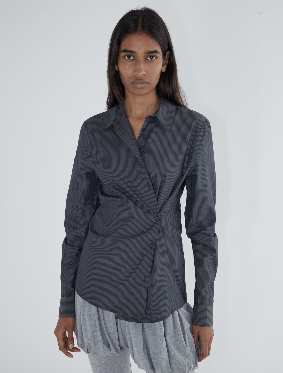 Donald striped multiposition shirt black aw25