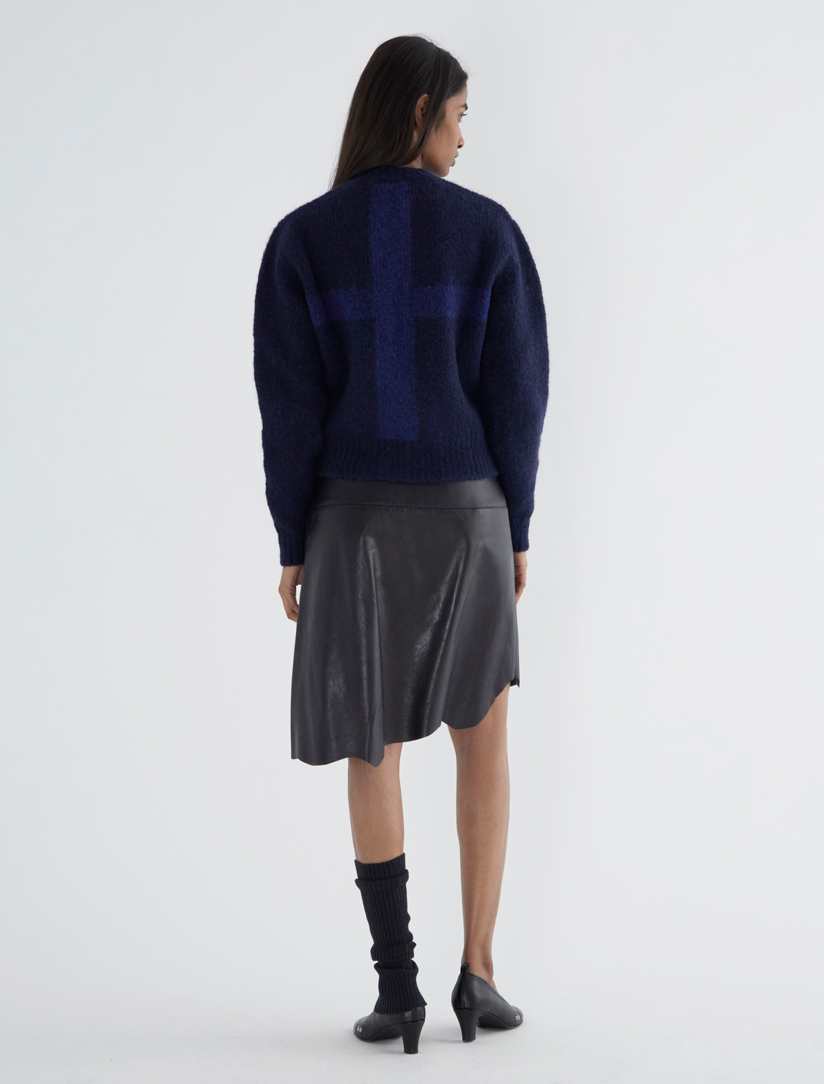 Cruz zip tricot cardigan cross shaped intarsia blue