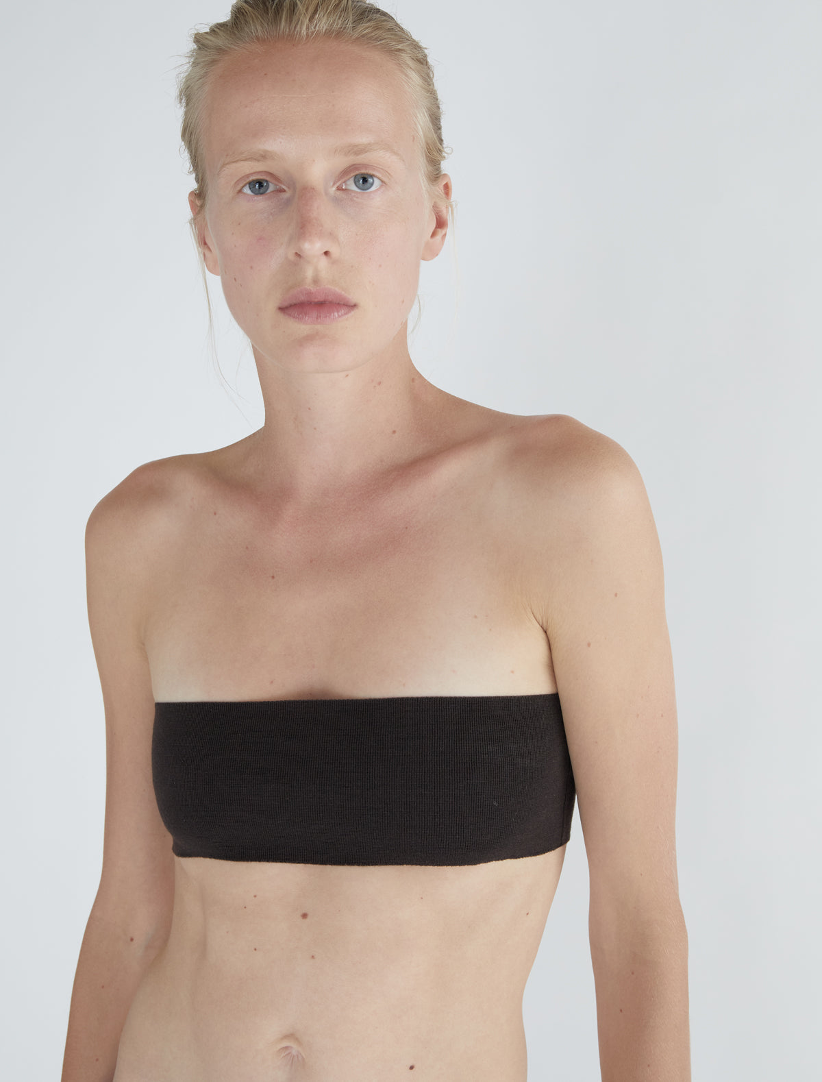 Stroke fitted bandeau top brown