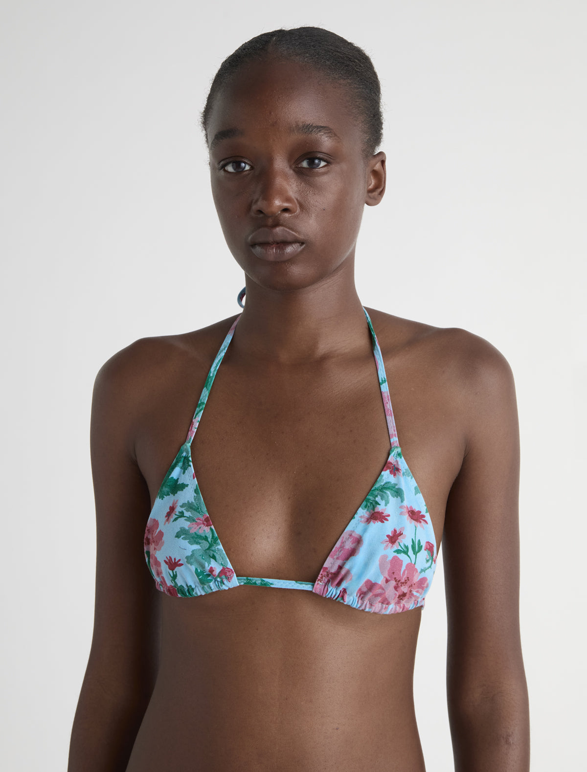 Dido top floral print cotton triangle bikini top adjustable ties