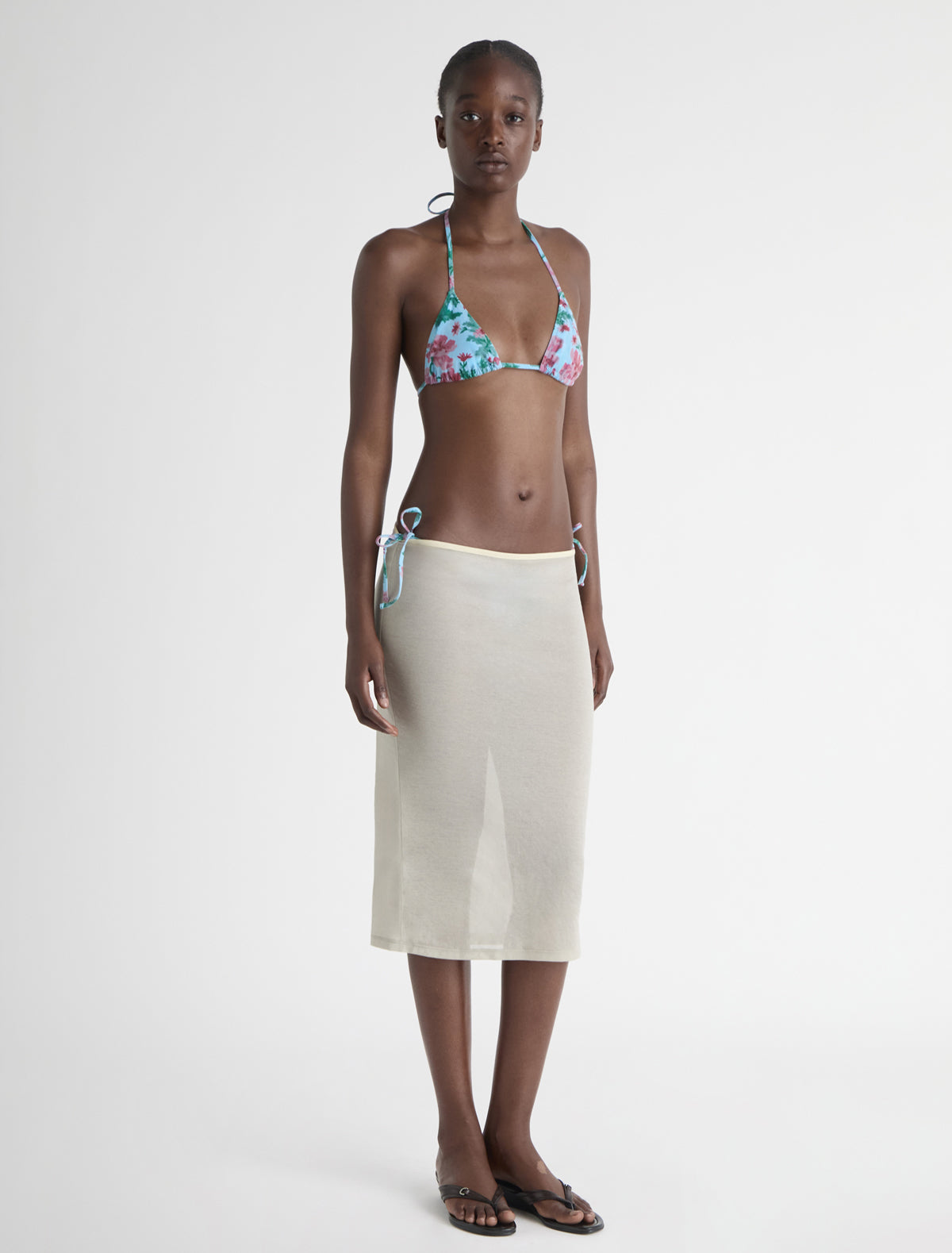 Dido top floral print cotton triangle bikini top adjustable ties