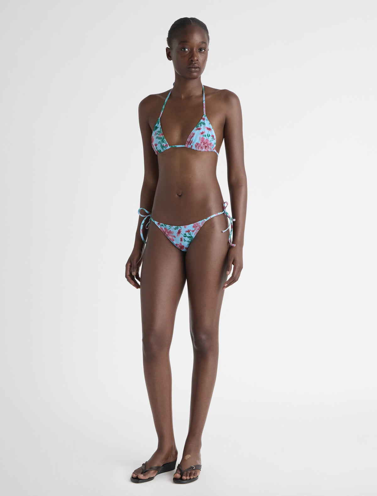 Dido top floral print cotton triangle bikini top adjustable ties