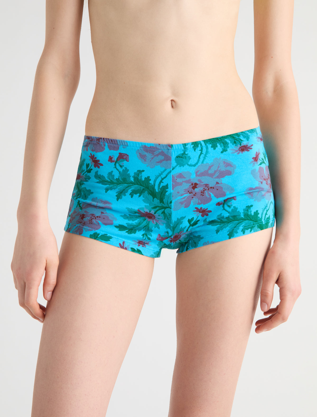 Dio floral stretchy cotton mini shorts blue